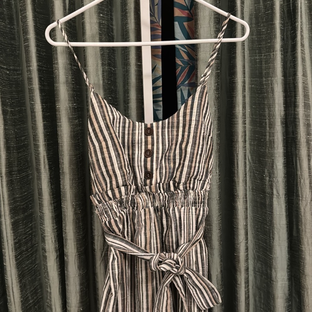 SOLD FIKA the BRAND Size Small Striped Jumpsuit Belted Adjustable Linen